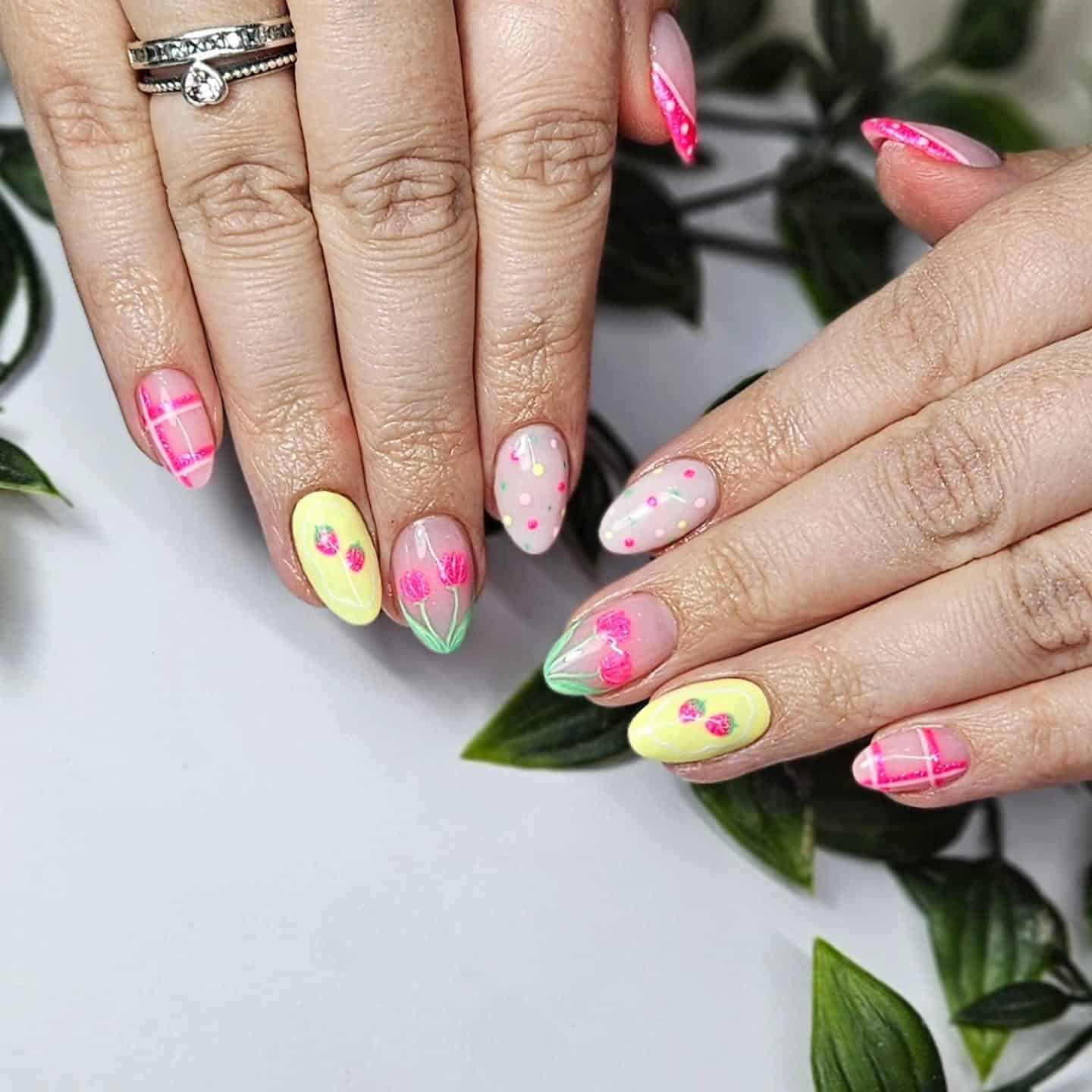 7. Strawberry Garden Pastel Mix - bright spring nail ideas