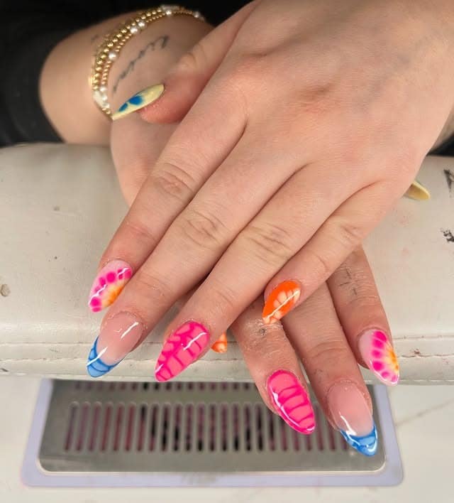 17. Neon Swirl French in Pink and Blue - bright spring nail ideas