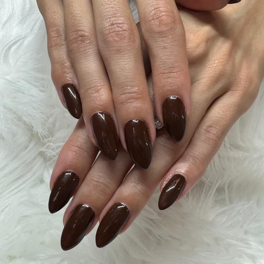 6. Classic Chocolate Almond Nails - brown almond nail ideas