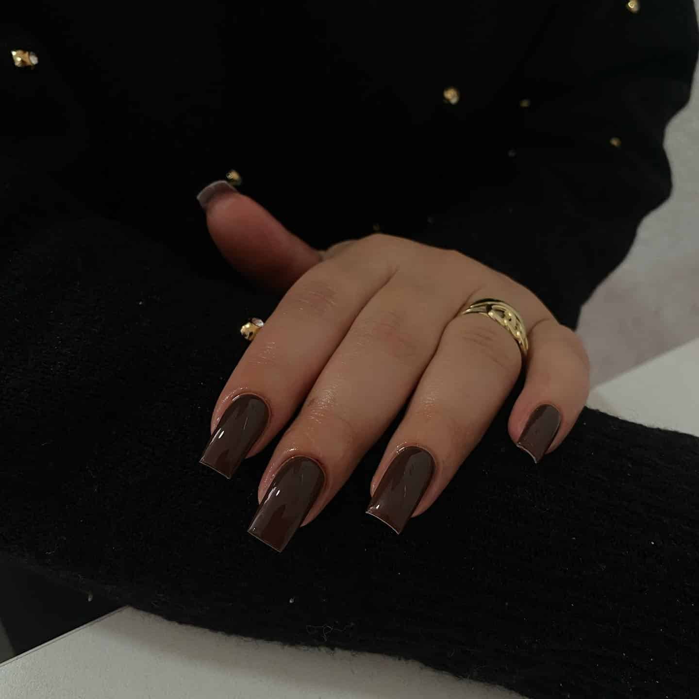 7. Square Chocolate Brown Nails - brown almond nail ideas