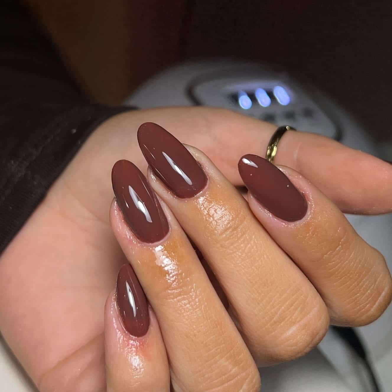 10. Warm Cinnamon Almond Nails - brown almond nail ideas