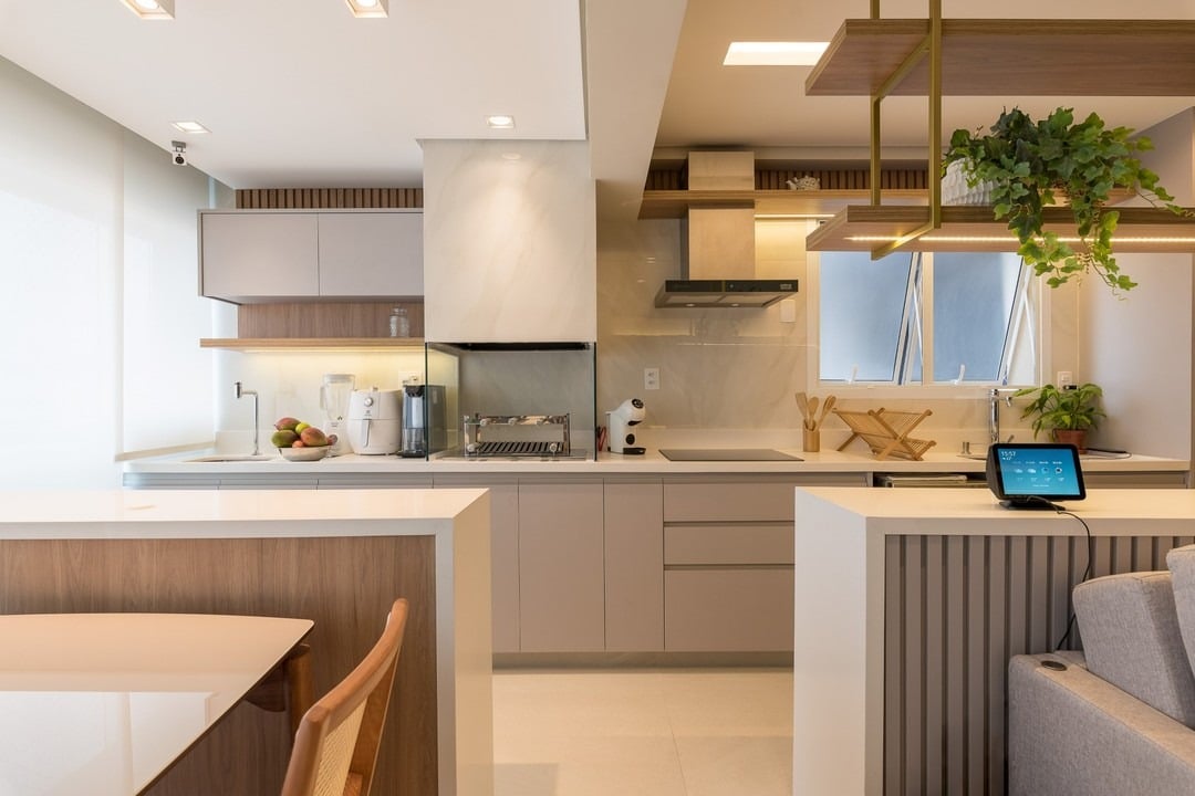 5. Minimalist Beige and Wood Linear Kitchen - unique kitchen ideas