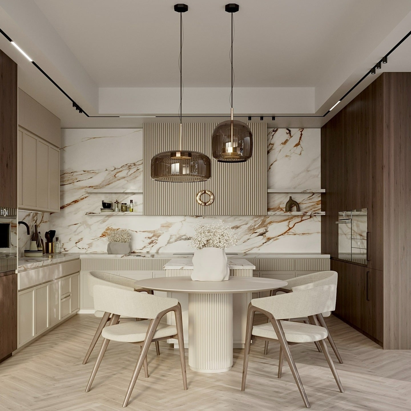 17. Marble and Walnut Modern Luxe Kitchen - unique kitchen ideas