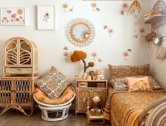 6. Whimsical Rattan Sunflower Kids’ Bedroom - sunflower bedroom ideas