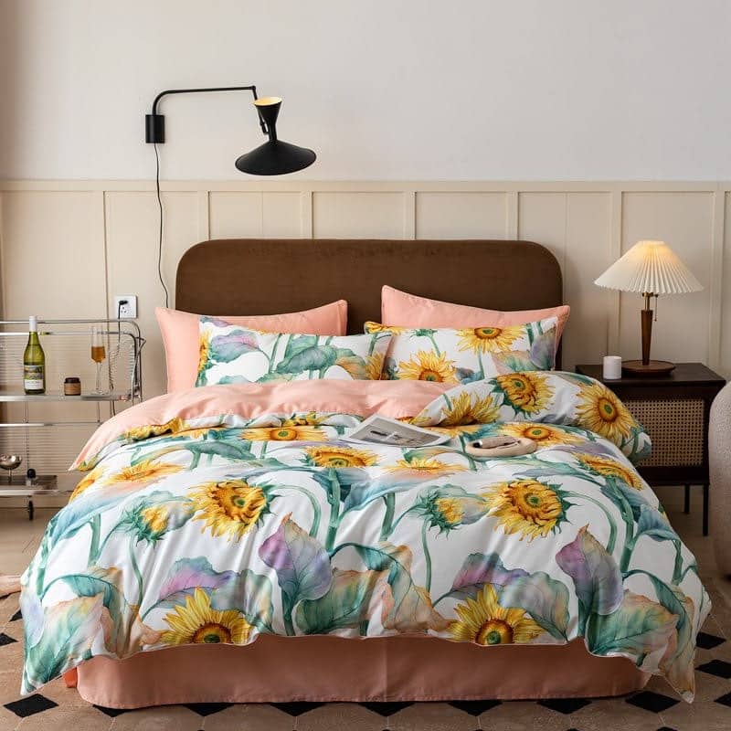 8. Soft Botanical Sunflower Bedding in Blush and Sage - sunflower bedroom ideas