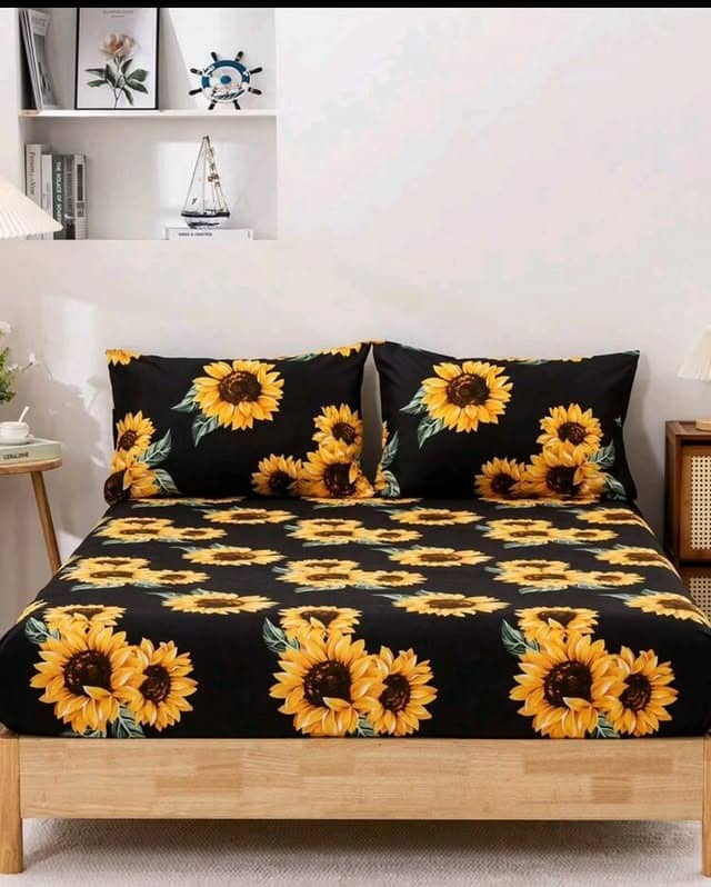 9. Classic Black Sunflower Print for Modern Contrast - sunflower bedroom ideas