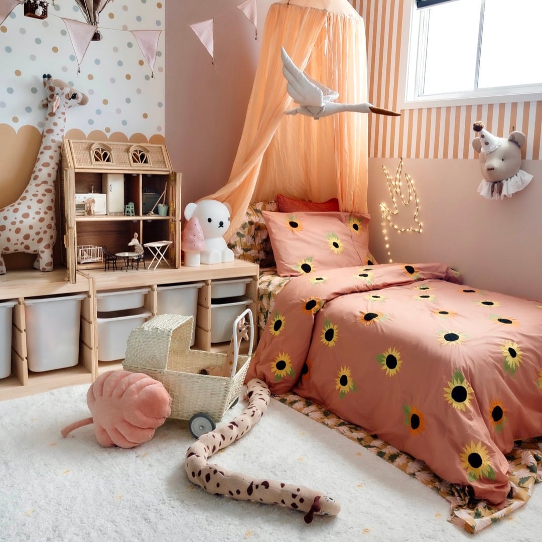 14. Peach and Sunflower Whimsy Kids’ Bedroom - sunflower bedroom ideas