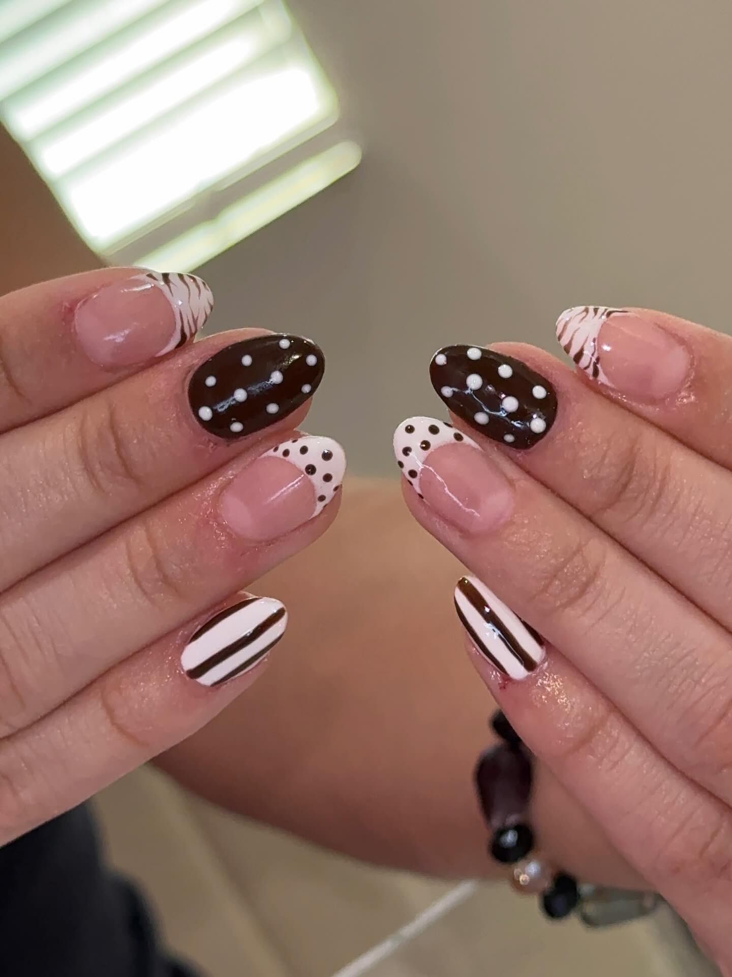 7. Espresso & Polka Dot Mix - brown and white nail ideas