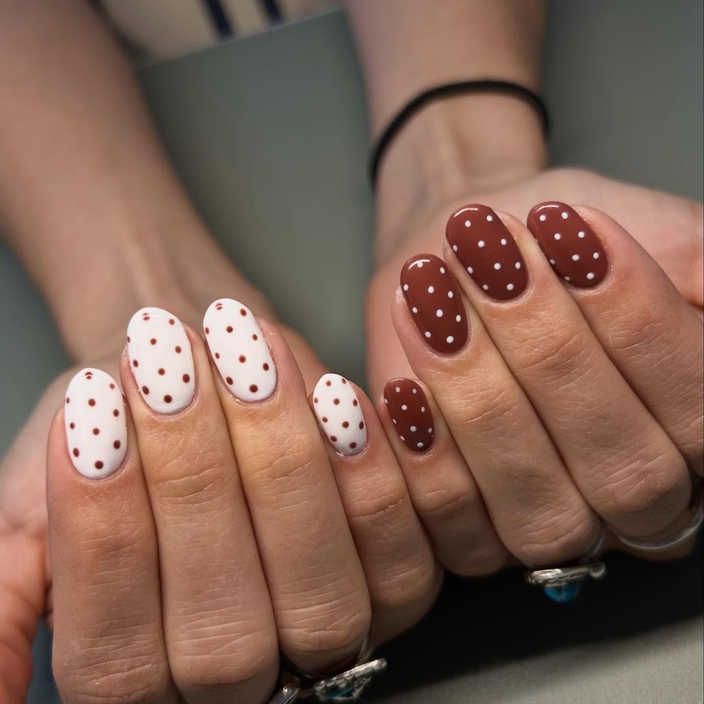 9. Chocolate & Vanilla Polka Dot Duo - brown and white nail ideas