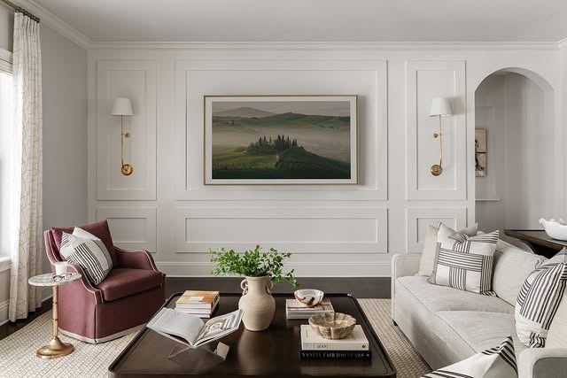 8. Traditional White Paneling with Muted Accents - white living room ideas