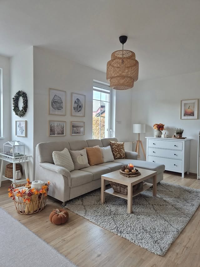 12. Warm White with Autumn Neutrals - white living room ideas