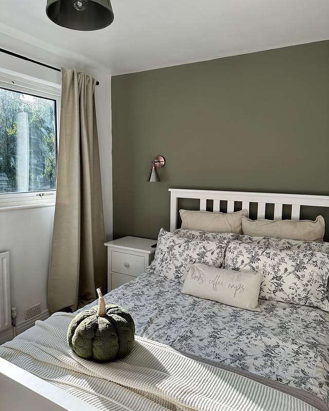 5. Olive Green Accent Wall with Crisp White - spare bedroom ideas