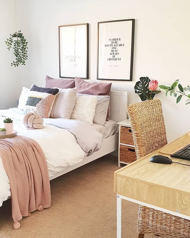 6. Blush and Natural Texture Guest Room - spare bedroom ideas