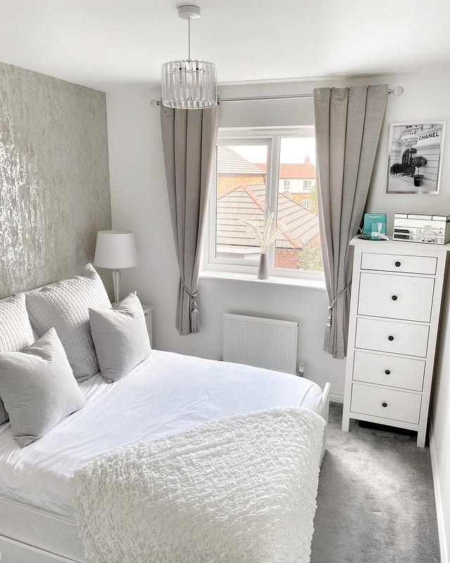 19. Silver Grey Accent Wall with Soft White - spare bedroom ideas
