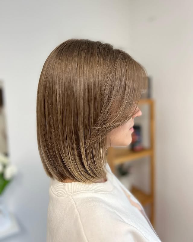 2. Soft Beige Brown Blunt Bob - Medium Bob Haircuts