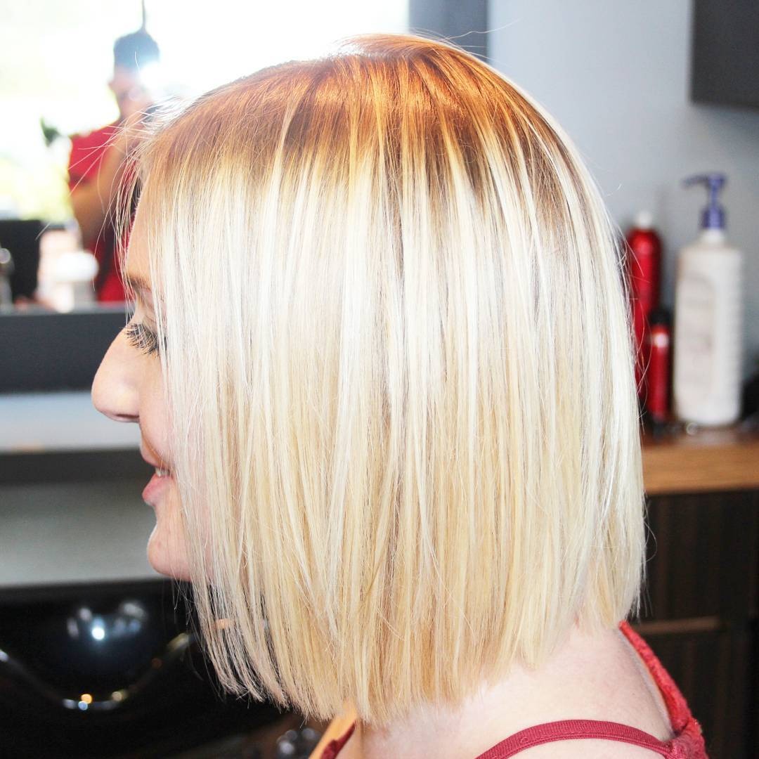 3. Rooted Vanilla Blonde Bob - Medium Bob Haircuts