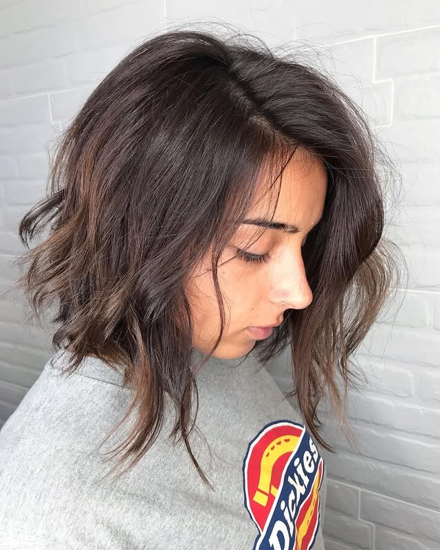 5. Chocolate Brown Layered Bob - Medium Bob Haircuts