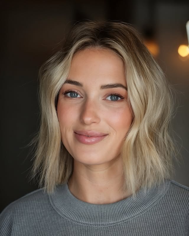 10. Soft Rooted Blonde Beach Bob - Medium Bob Haircuts