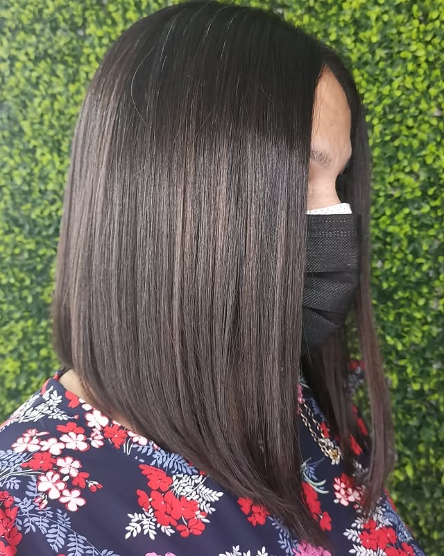 12. Glossy Dark Chocolate Angled Bob - Medium Bob Haircuts