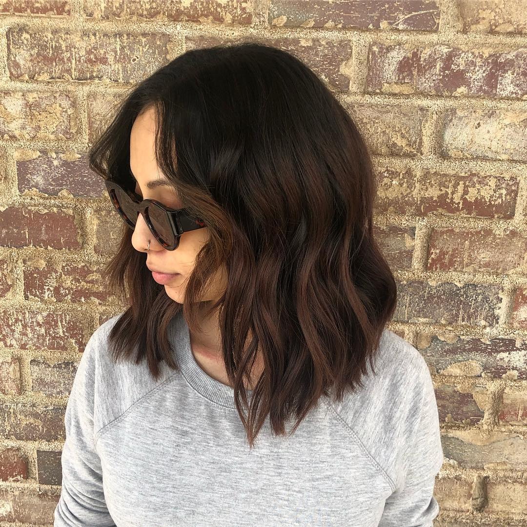 19. Wavy Dark Mocha Textured Bob - Medium Bob Haircuts