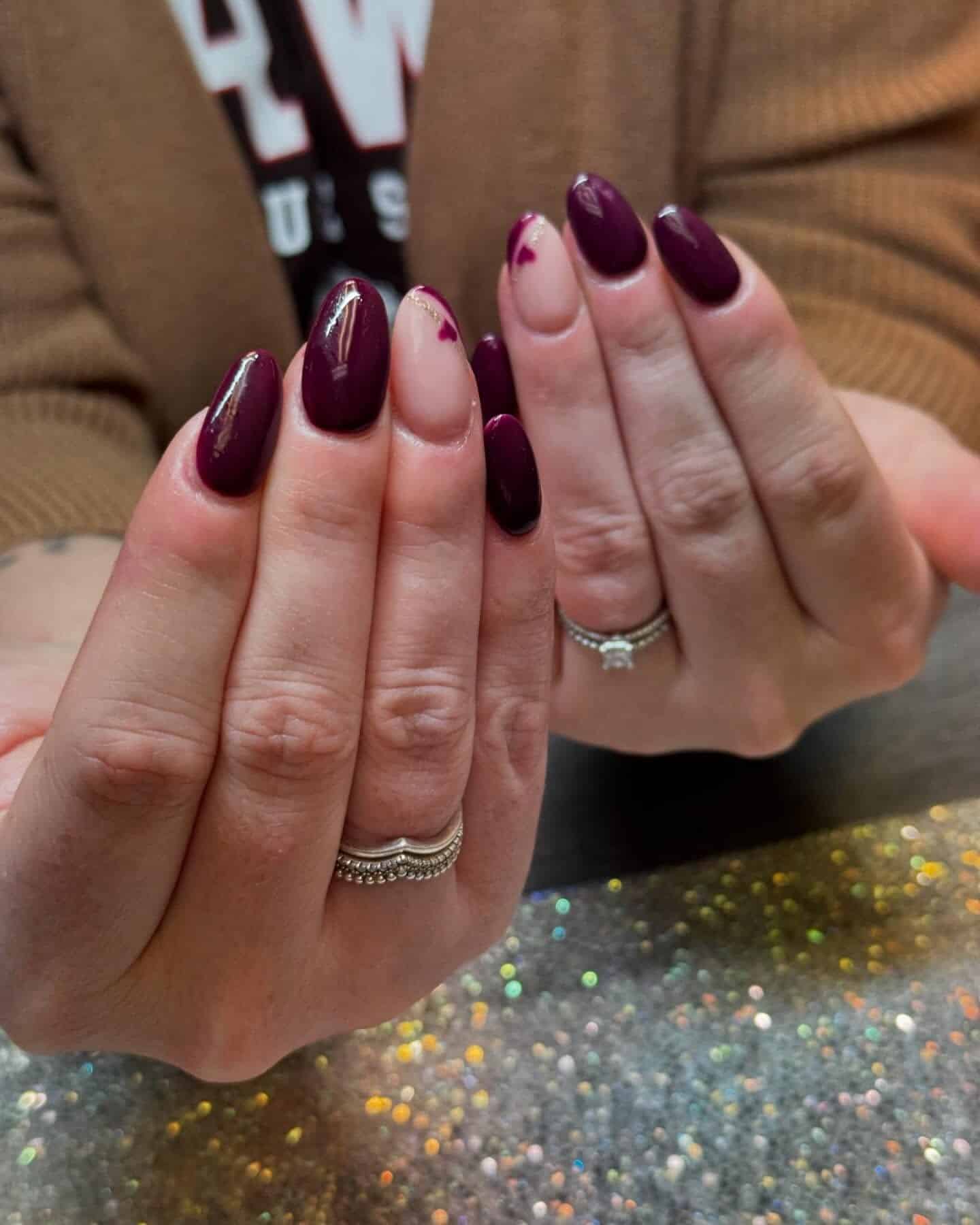 5. Burgundy Accent Almond Nails with Minimal Art - burgundy fall nail ideas
