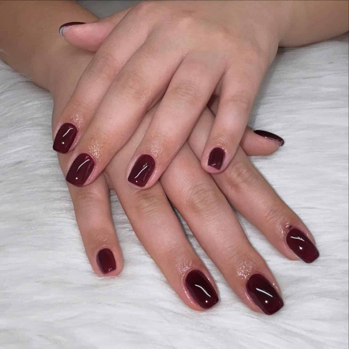 9. Deep Cabernet Short Square Nails - burgundy fall nail ideas