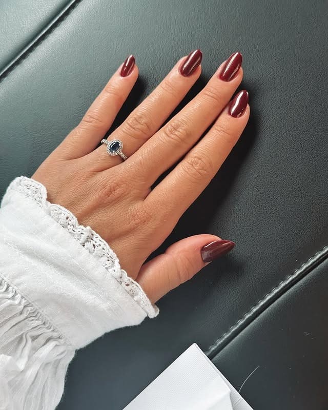 15. Classic Deep Wine Almond Nails - burgundy fall nail ideas