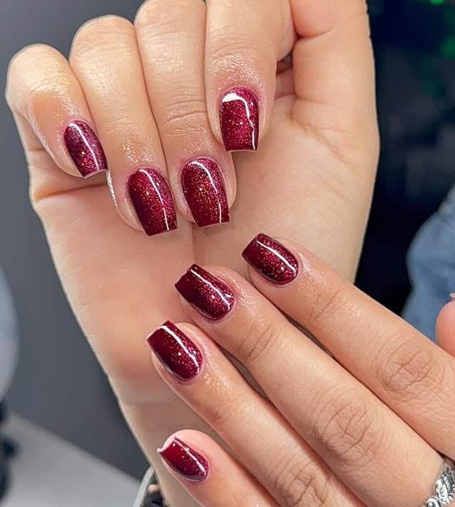 18. Burgundy Glitter Square Nails - burgundy fall nail ideas