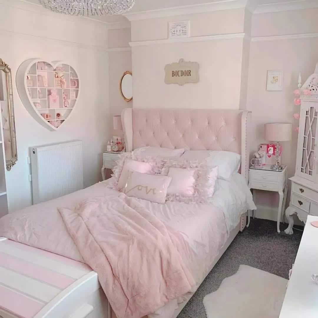 7. Elegant Boudoir-Inspired Blush and Grey Suite - pink and grey bedroom ideas