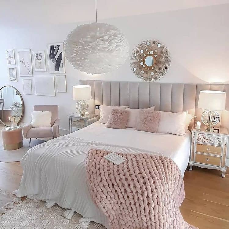 20. Glam Pink and Grey with Mirrored Accents - pink and grey bedroom ideas
