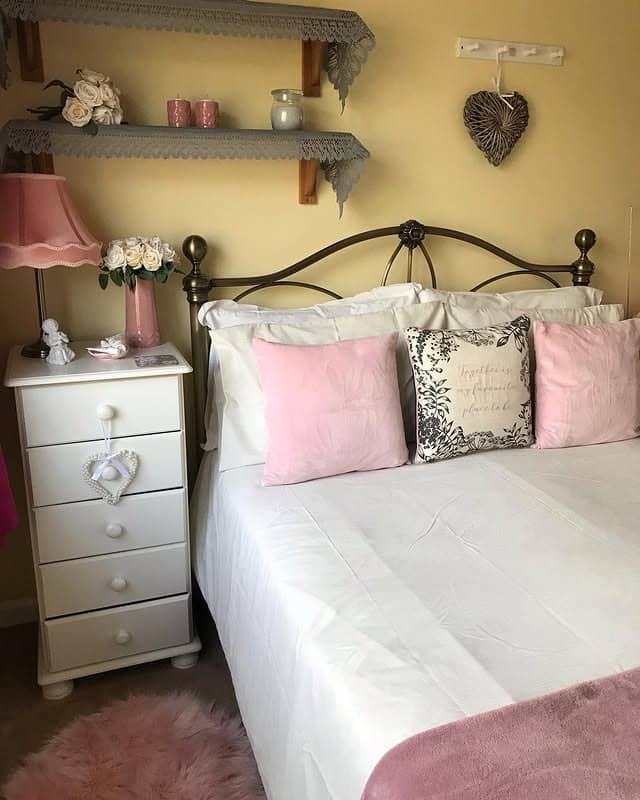 21. Cottage Pink and Soft Grey Accent Charm - pink and grey bedroom ideas
