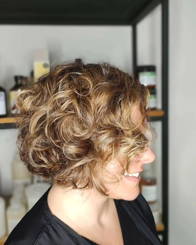 4. Golden Honey Textured Curly Bob - Curly Bob Hairstyles