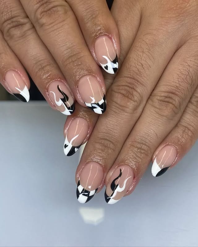 6. Abstract French with Checkered Edges - checkers nail ideas