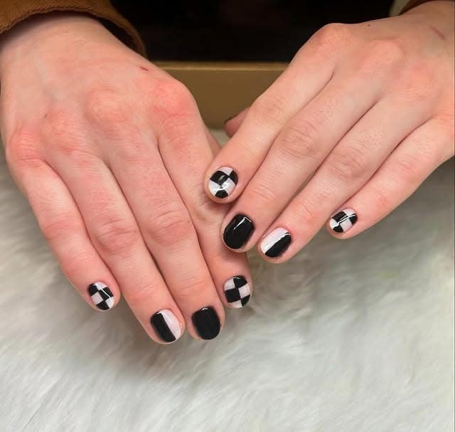12. Short Black & White Micro Checker Mix - checkers nail ideas