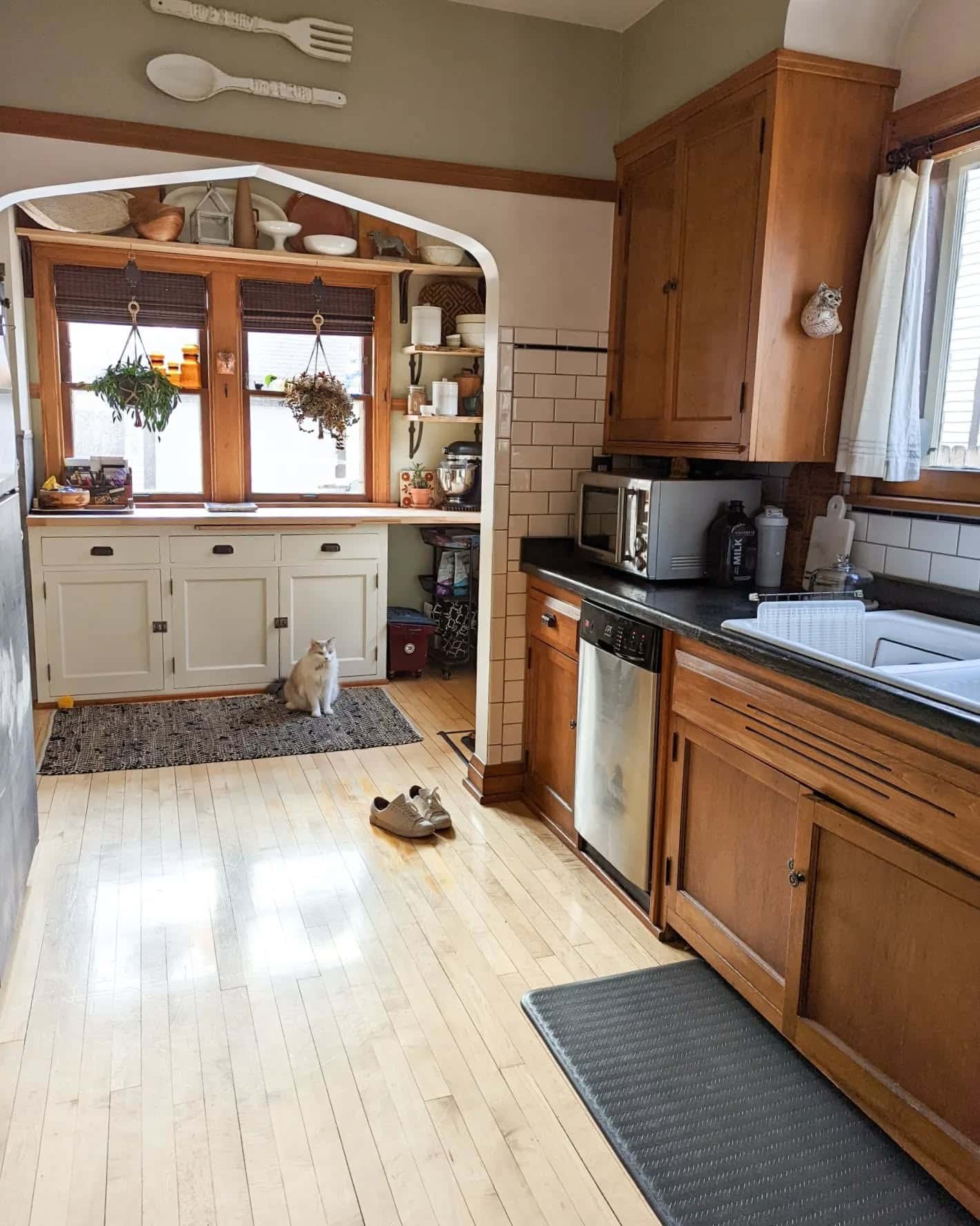 4. Craftsman Heritage Kitchen in Warm Oak and Sage - vintage kitchen ideas