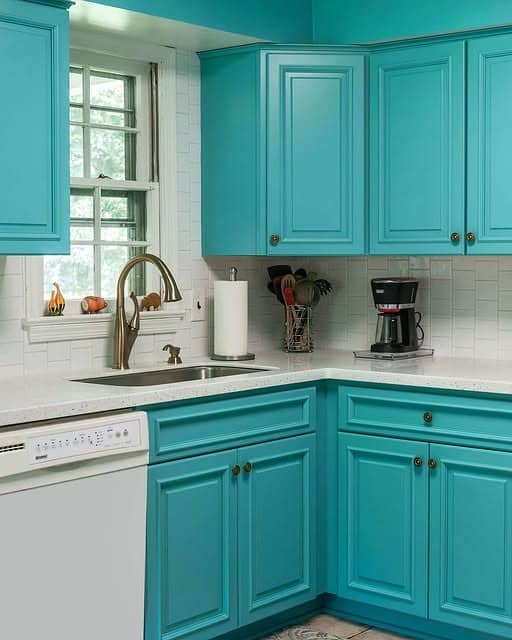 6. Retro Revival Kitchen in Turquoise and White - vintage kitchen ideas