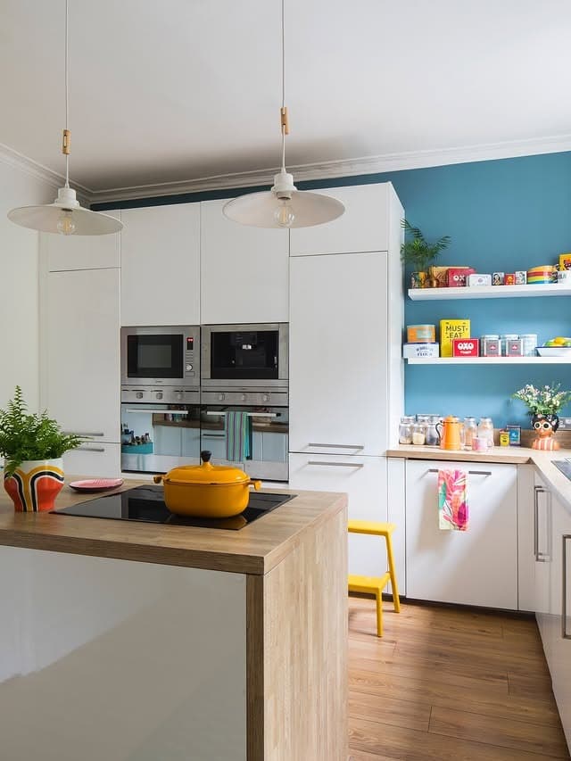 9. Playful Vintage Kitchen in Teal and Crisp White - vintage kitchen ideas