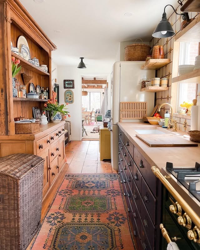 16. Collected Cottage Kitchen in Warm Wood and Cream - vintage kitchen ideas