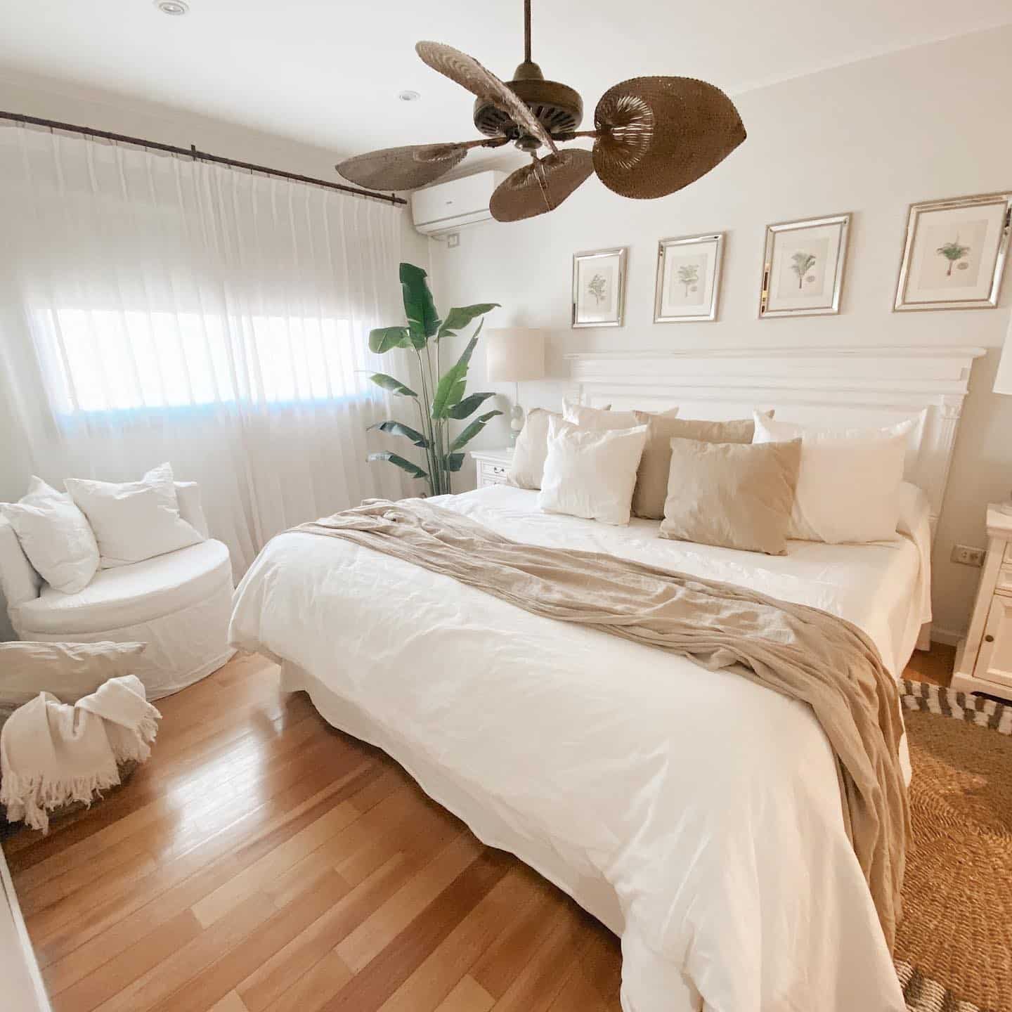 1. Coastal Off-White Bedroom with Warm Wood and Woven Accents - off white bedroom ideas