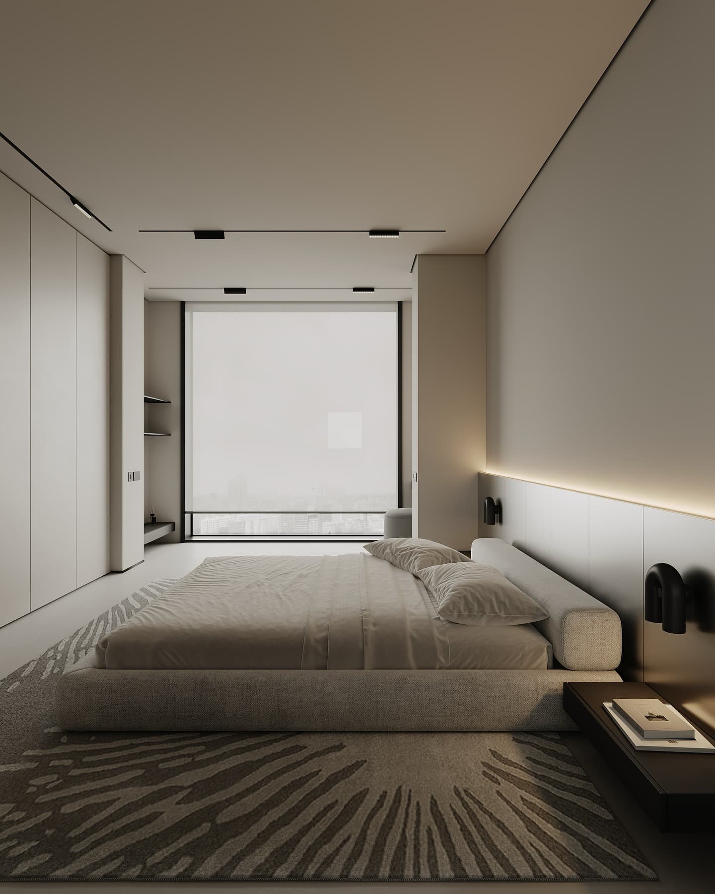 20. Minimalist Off-White Bedroom with Soft Gray and Black Details - off white bedroom ideas