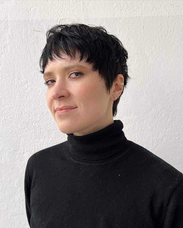13. Short Inky Black Textured Pixie - Shaggy Pixie Haircut