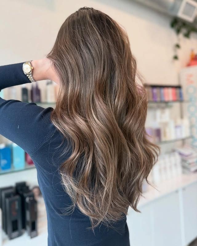 5. Long Feathered Layers in Smoky Ash Brown - Light Ash Brown Hair Color