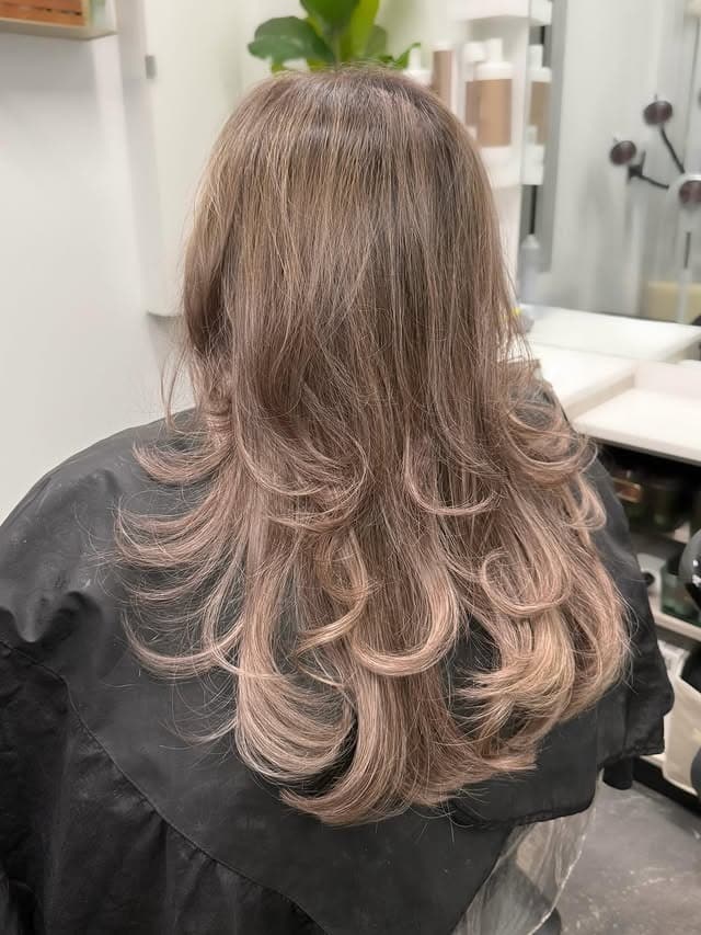 7. Layered Blowout in Mushroom Ash Brown - Light Ash Brown Hair Color