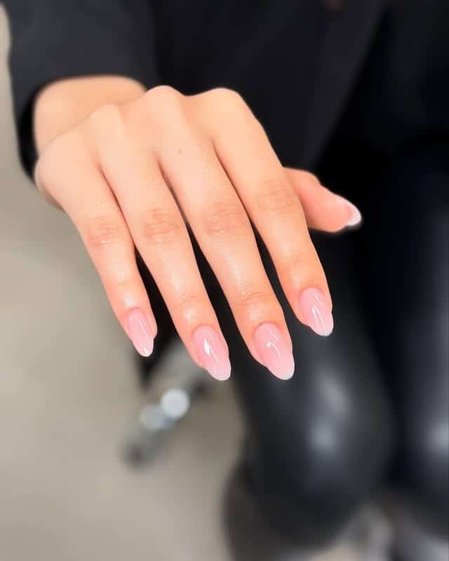 10. Glossy Soft Pink Almond Overlay - classy almond nail ideas