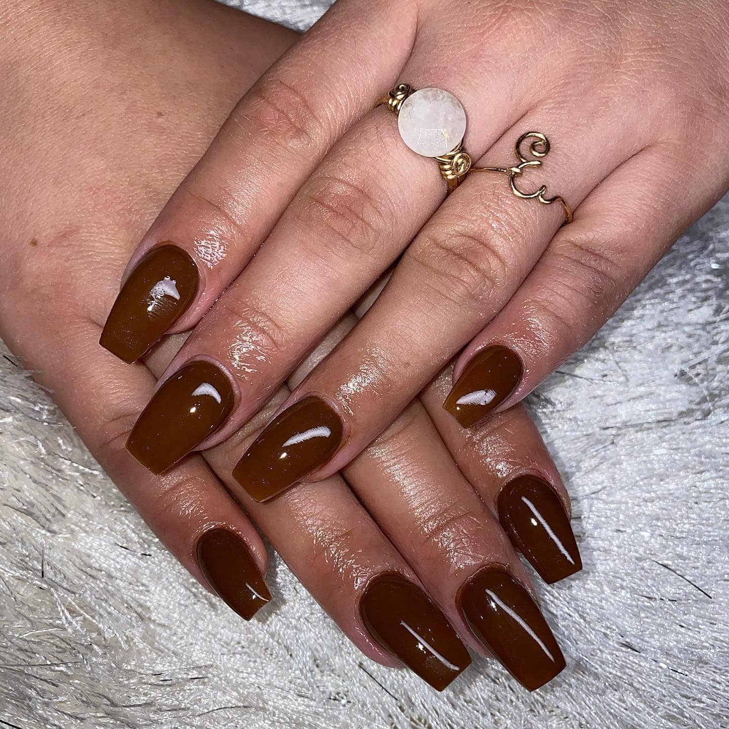 2. Deep Espresso Square Nails - coffee color nail ideas