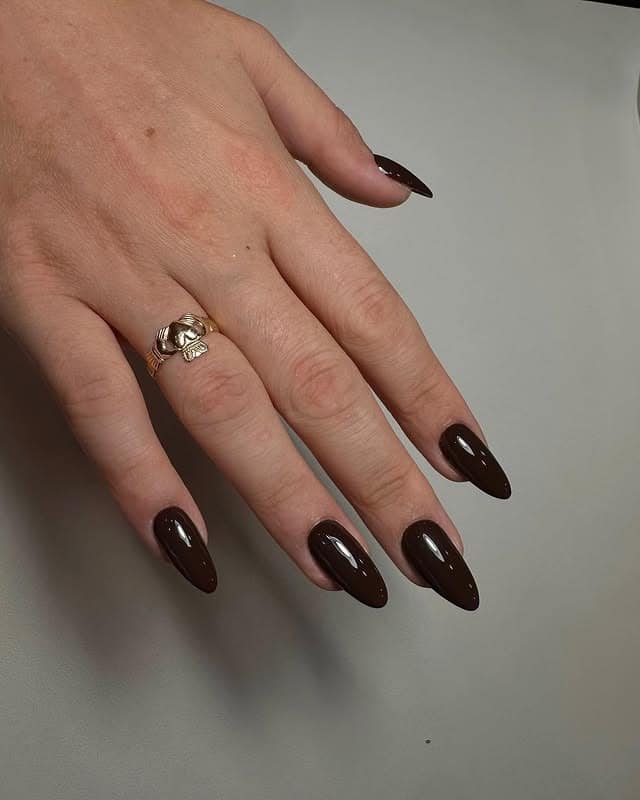 7. Dark Roast Almond Nails - coffee color nail ideas
