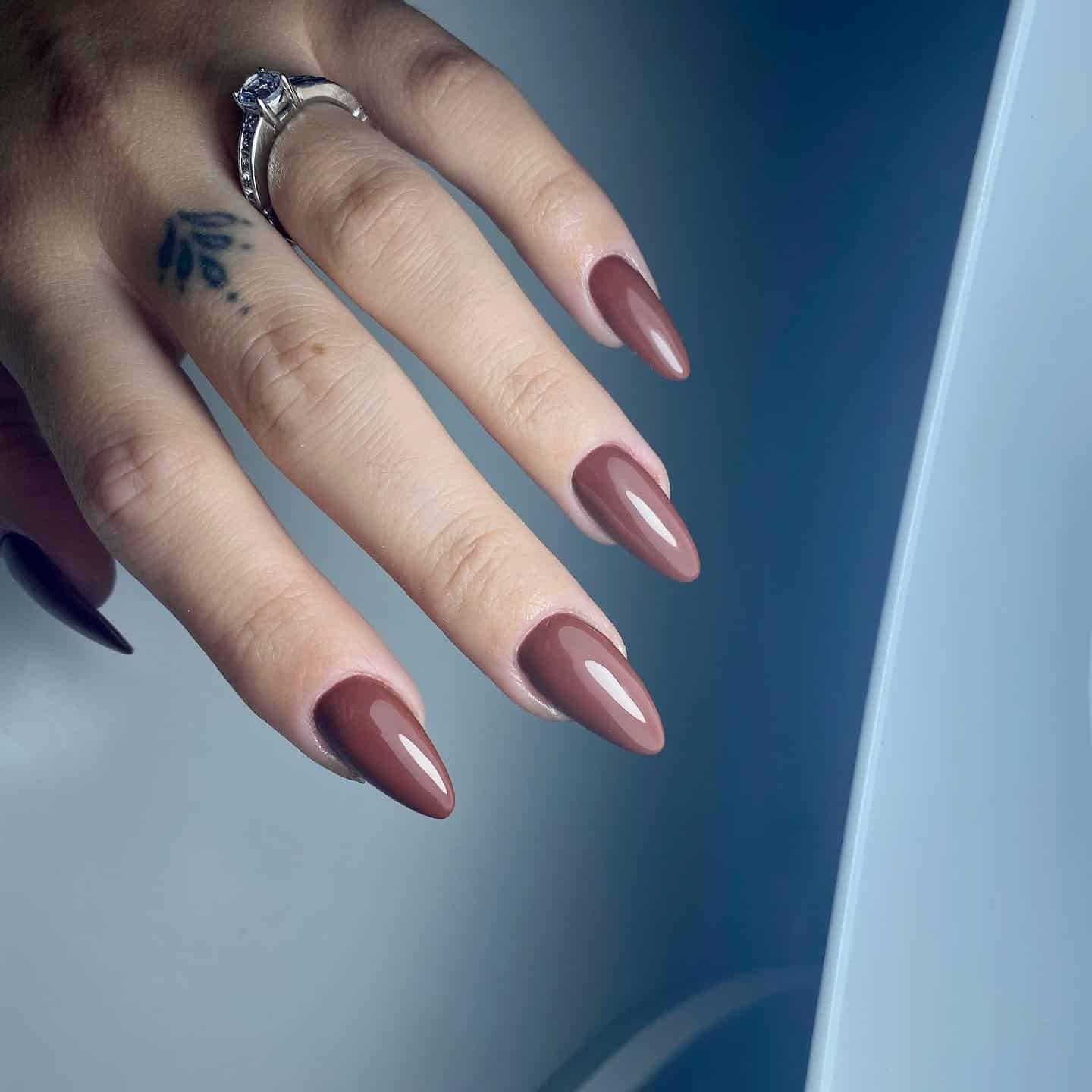 10. Classic Cocoa Almond Nails - coffee color nail ideas