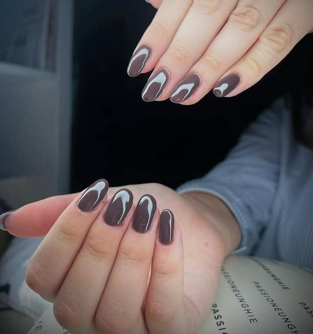 11. Glossy Cocoa Almond Nails - coffee color nail ideas