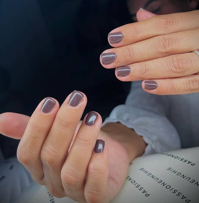 12. Short Mocha Round Nails - coffee color nail ideas