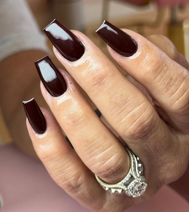 17. Dark Roast Square Nails - coffee color nail ideas